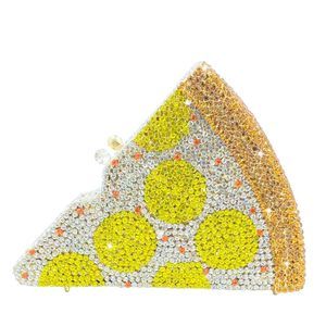 Novelty 3D Pizza Shape Crystal Clutch Evening Bag Party Prom Dinner :>